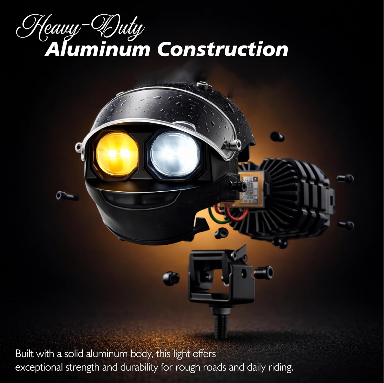 Projecteur LED Auxiliaire pour Moto et Scooter Double Couleur Blanc et Jaune Helmet Design 1Pcs - كشاف إضاءة لدراجات النارية بتصميم خوذة وإضاءة مزدوجة - 3
