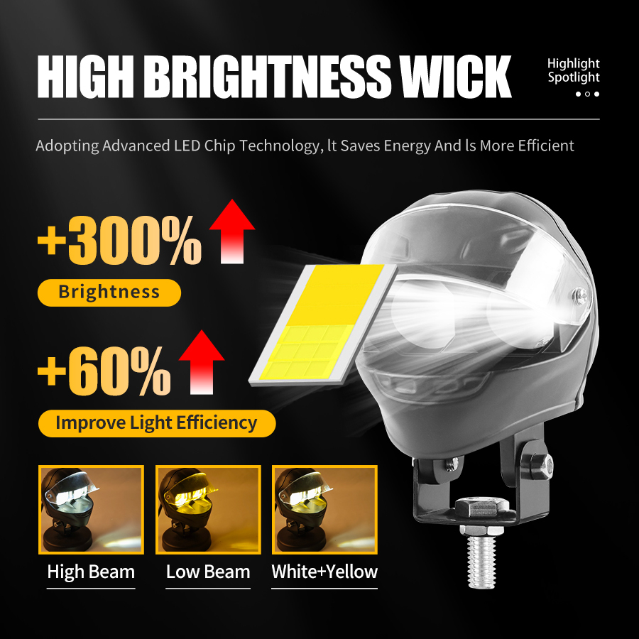 Projecteur LED Auxiliaire pour Moto et Scooter Double Couleur Blanc et Jaune Helmet Design 1Pcs - كشاف إضاءة لدراجات النارية بتصميم خوذة وإضاءة مزدوجة - 9