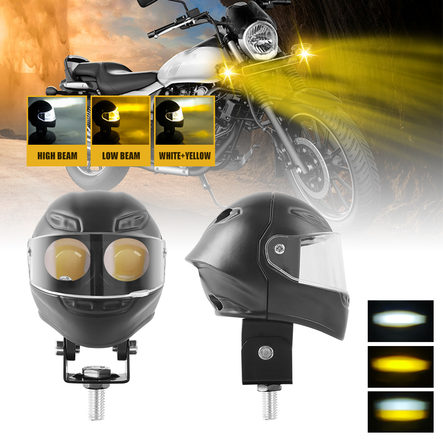 Projecteur LED Auxiliaire pour Moto et Scooter Double Couleur Blanc et Jaune Helmet Design 1Pcs - كشاف إضاءة لدراجات النارية بتصميم خوذة وإضاءة مزدوجة 2