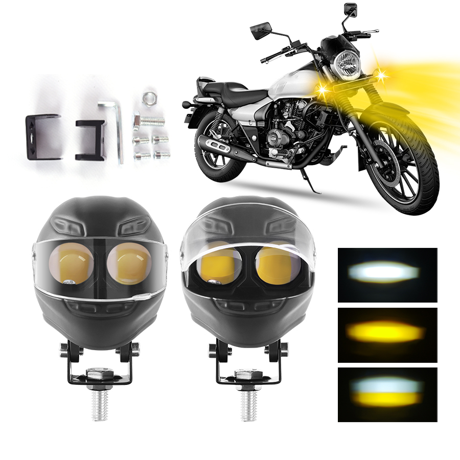 Projecteur LED Auxiliaire pour Moto et Scooter Double Couleur Blanc et Jaune Helmet Design 1Pcs - كشاف إضاءة لدراجات النارية بتصميم خوذة وإضاءة مزدوجة 10
