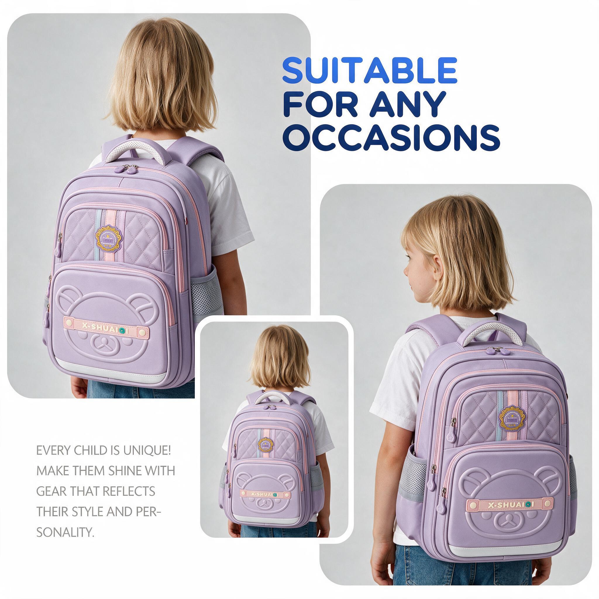 Sac à Dos Scolaire Style Kawaii Grand Volume Tissu Imperméable Mauve SACKDS18MV - حقيبة مدرسية بتصميم كاوايي