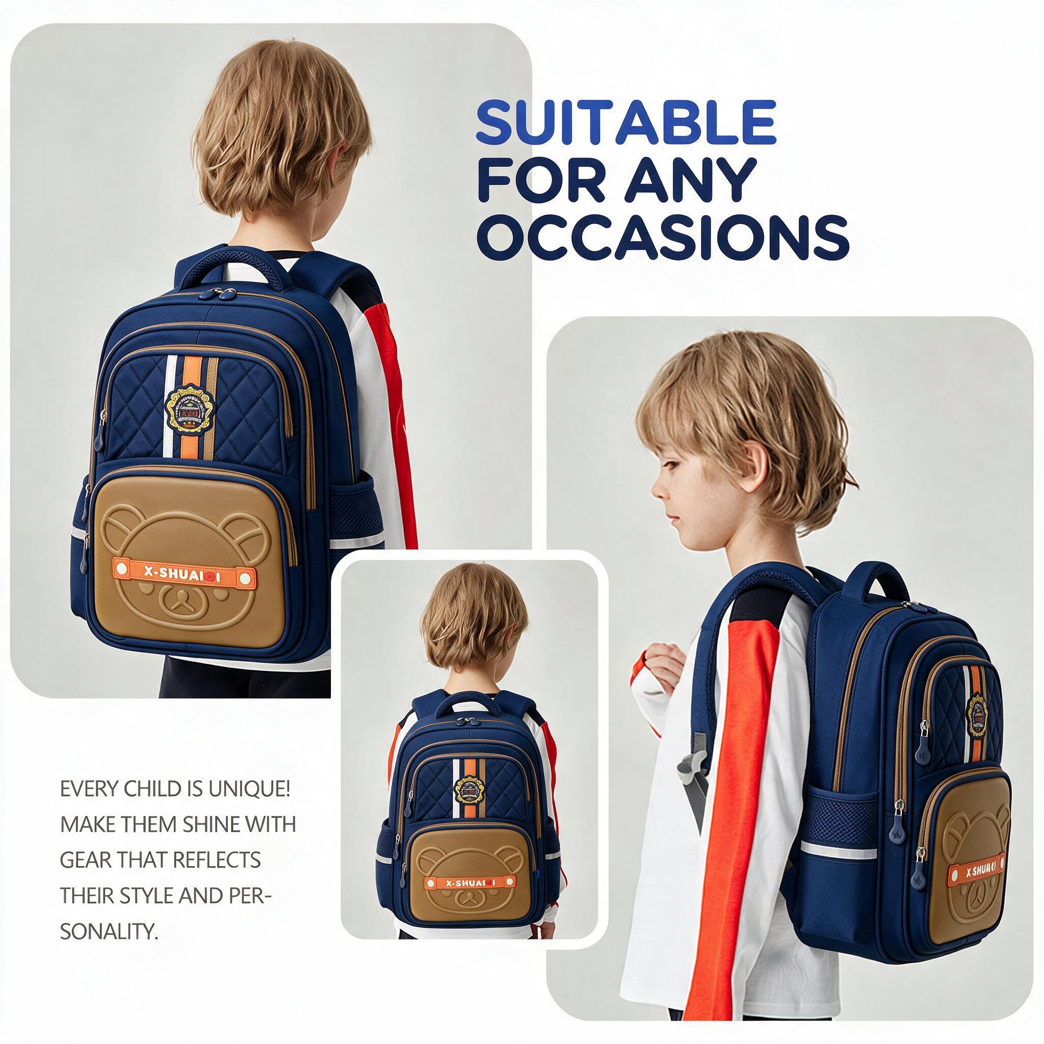 Sac à Dos Scolaire Style Kawaii Grand Volume Tissu Imperméable Bleu et Marron SACKDS18BM - حقيبة مدرسية بتصميم كاوايي