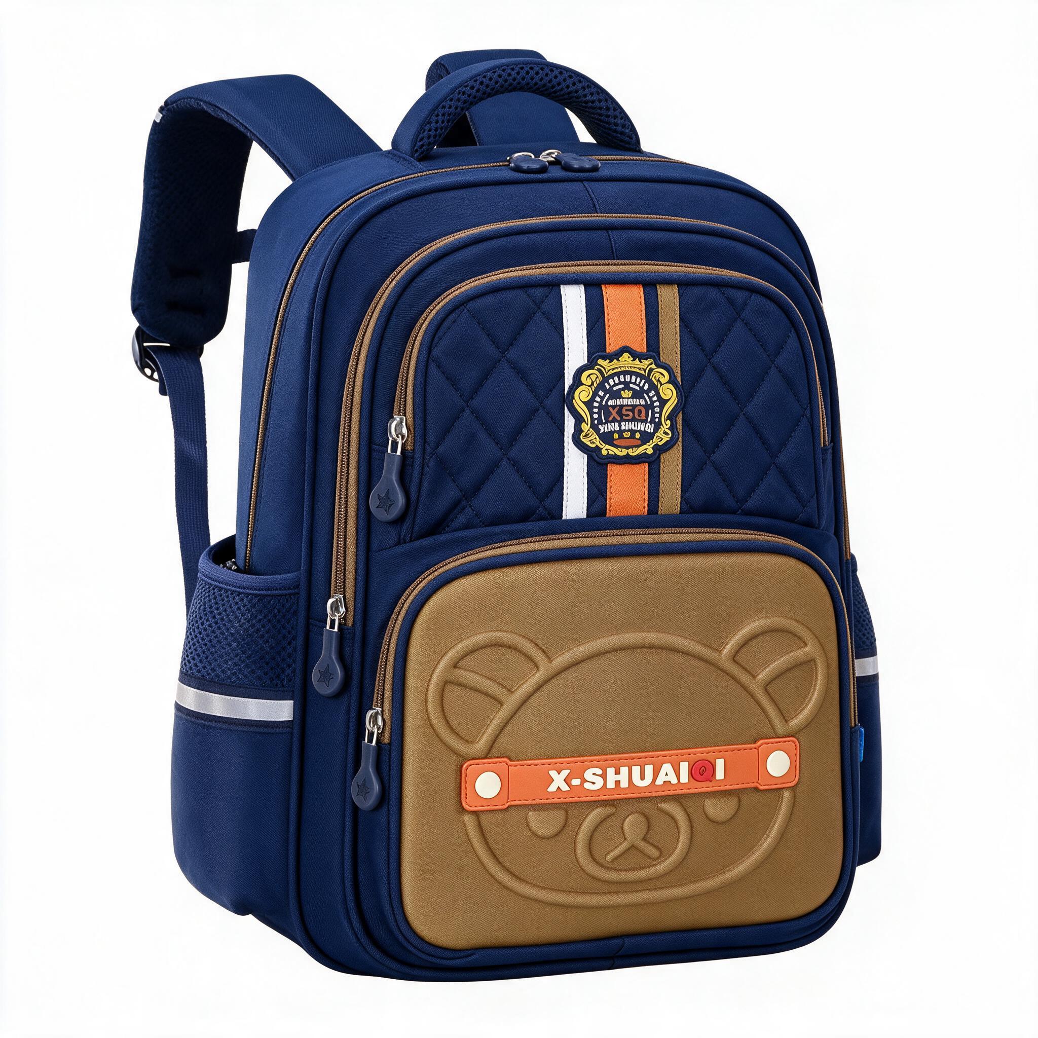 Sac à Dos Scolaire Style Kawaii Grand Volume Tissu Imperméable Bleu et Marron SACKDS18BM - حقيبة مدرسية بتصميم كاوايي