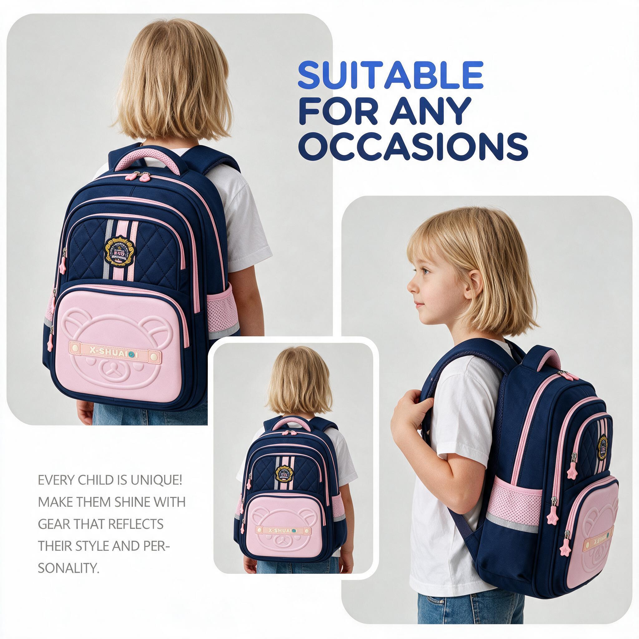 Sac à Dos Scolaire Style Kawaii Grand Volume Tissu Imperméable Bleu et Marron SACKDS18BRS - حقيبة مدرسية بتصميم كاوايي