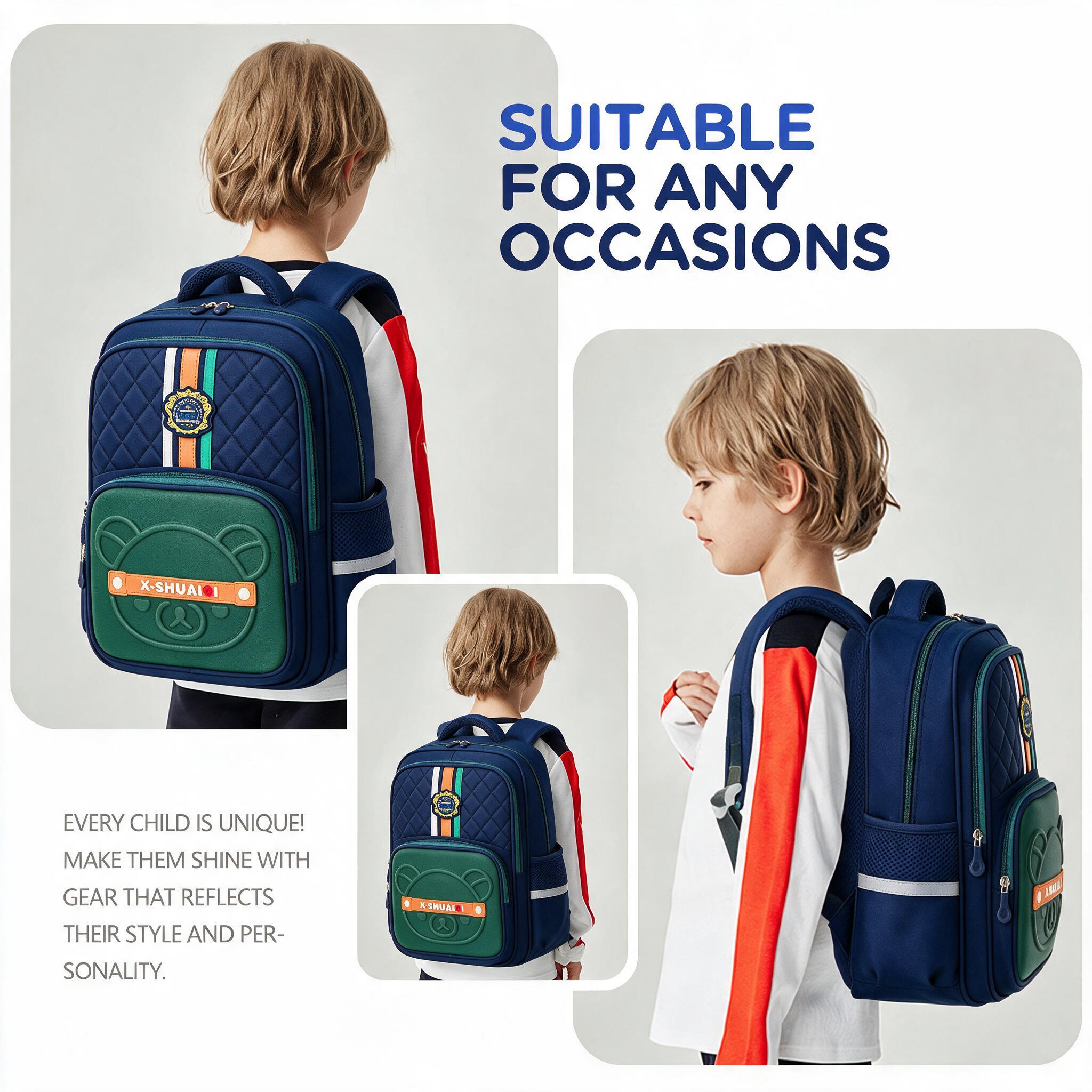 Sac à Dos Scolaire Style Kawaii Grand Volume Tissu Imperméable Bleu et Vert SACKDS18BV - حقيبة مدرسية بتصميم كاوايي - 2