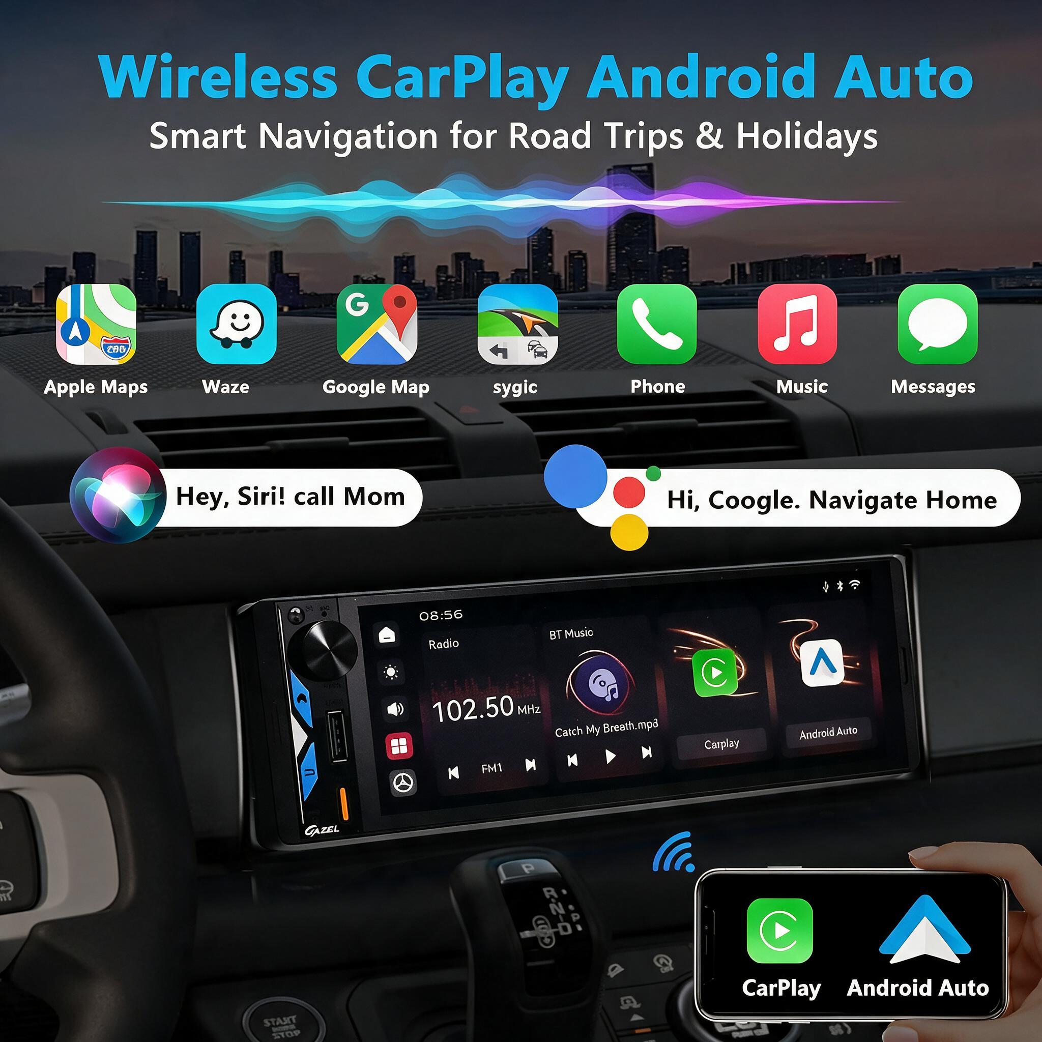 Gazel Autoradio 1Din Écran Tactile 5" IPS - Apple CarPlay et Android Auto Sans Fil Charge Rapide Type-C - راديو سيارة ذكي بشاشة لمس 5 بوصة تدعم و لاسلكيًا - 3