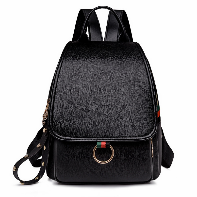 Sac à Dos Femme en Cuir Élégant avec Bande Rayée et Anneau Doré Confortable et Polyvalent SACKDS21N - حقيبة ظهر نسائية جلدية أنيقة بتصميم فاخر وتفاصيل كلاسيكية 3