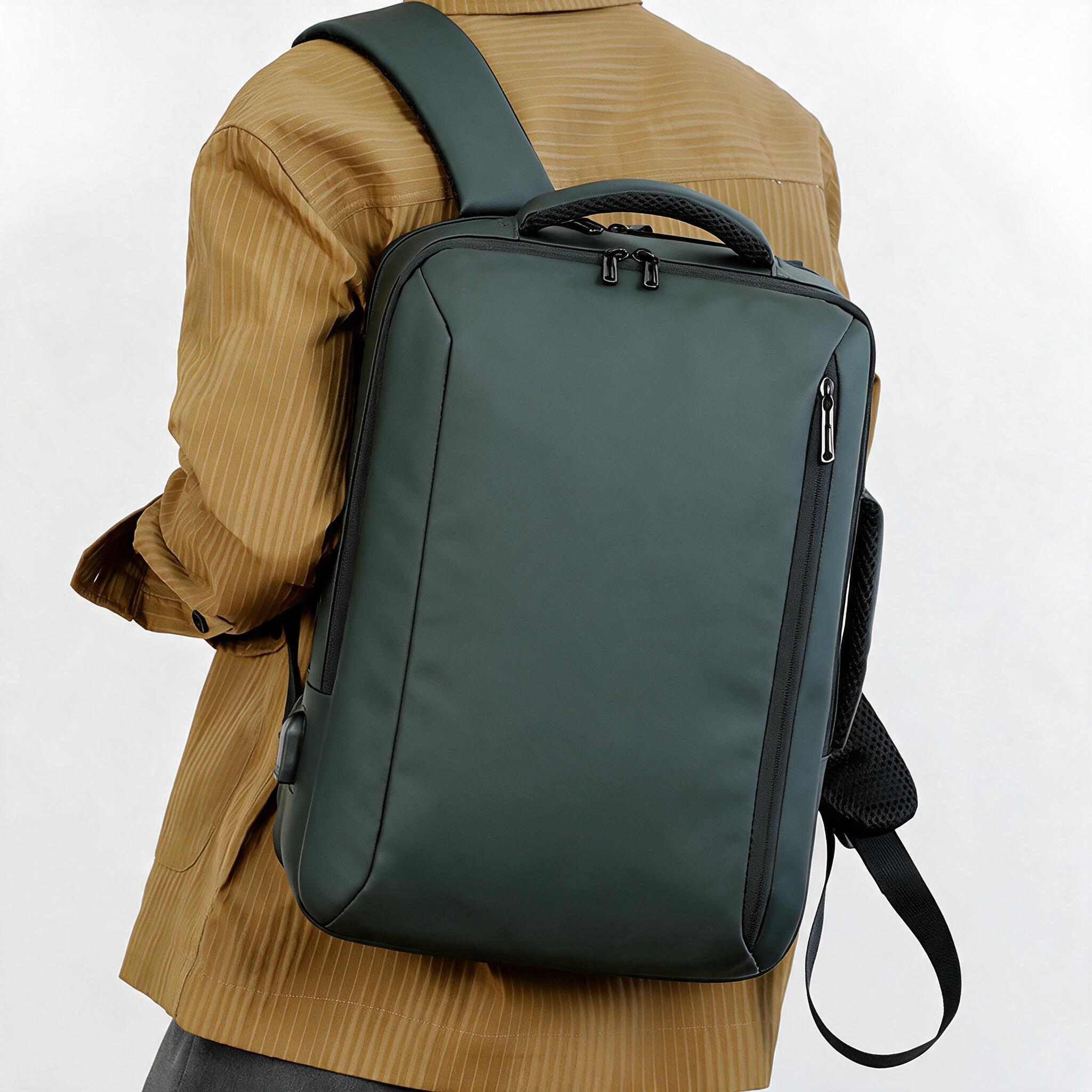 Sac à Dos Business Voyage pour Homme Convertible en Sac à Main Poche Extensible Vert SACHM01V - حقيبة ظهر للرجال متعددة الاستخدامات للكمبيوتر المحمول 2