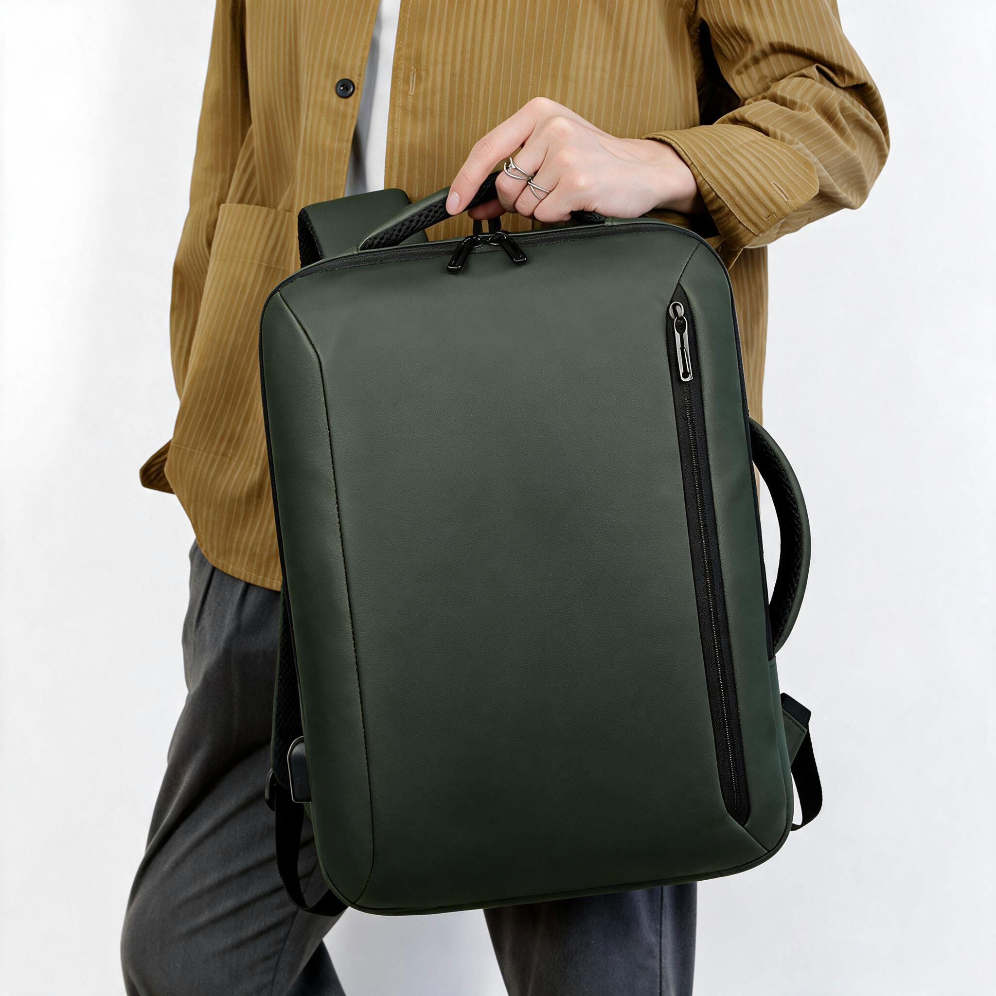 Sac à Dos Business Voyage pour Homme Convertible en Sac à Main Poche Extensible Vert SACHM01V - حقيبة ظهر للرجال متعددة الاستخدامات للكمبيوتر المحمول 4