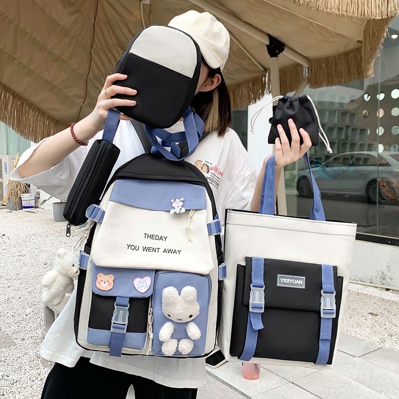 Sac à Dos Multifonctionnel Kawaii Grand Volume Imperméable et Résistant 5Pcs Noir SACKDS25N - حقيبة ظهر بعدة قطع بتصميم كاوايي 4