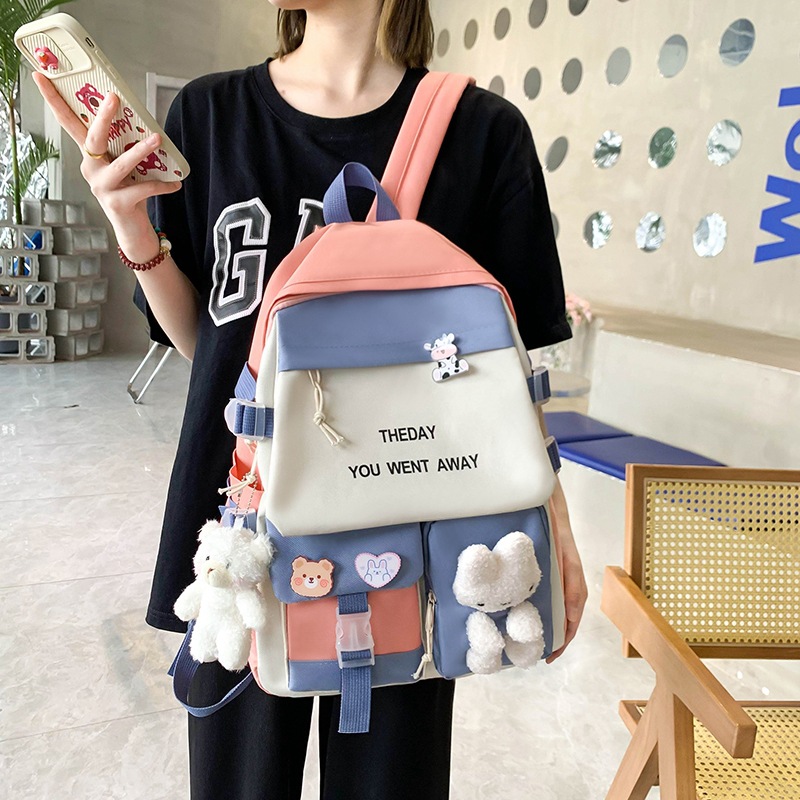 Sac à Dos Multifonctionnel Kawaii Grand Volume Imperméable et Résistant 5Pcs Rose SACKDS25RS - حقيبة ظهر بعدة قطع بتصميم كاوايي - 2