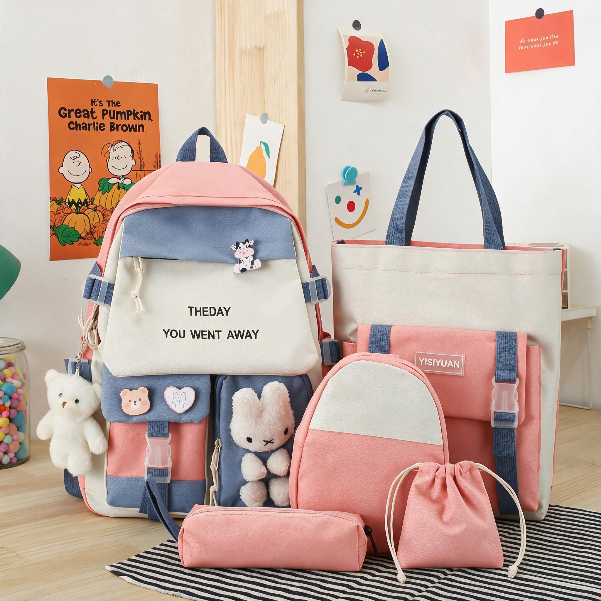 Sac à Dos Multifonctionnel Kawaii Grand Volume Imperméable et Résistant 5Pcs Rose SACKDS25RS - حقيبة ظهر بعدة قطع بتصميم كاوايي 1