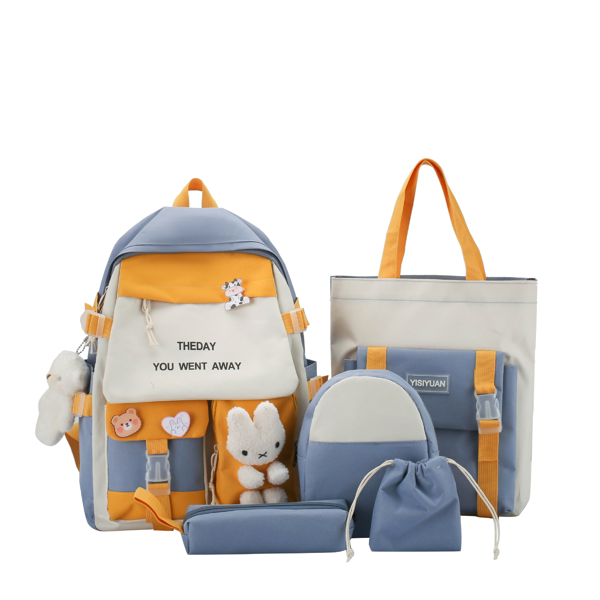 Sac à Dos Multifonctionnel Kawaii Grand Volume Imperméable et Résistant 5Pcs Bleu SACKDS25BL - حقيبة ظهر بعدة قطع بتصميم كاوايي - 2