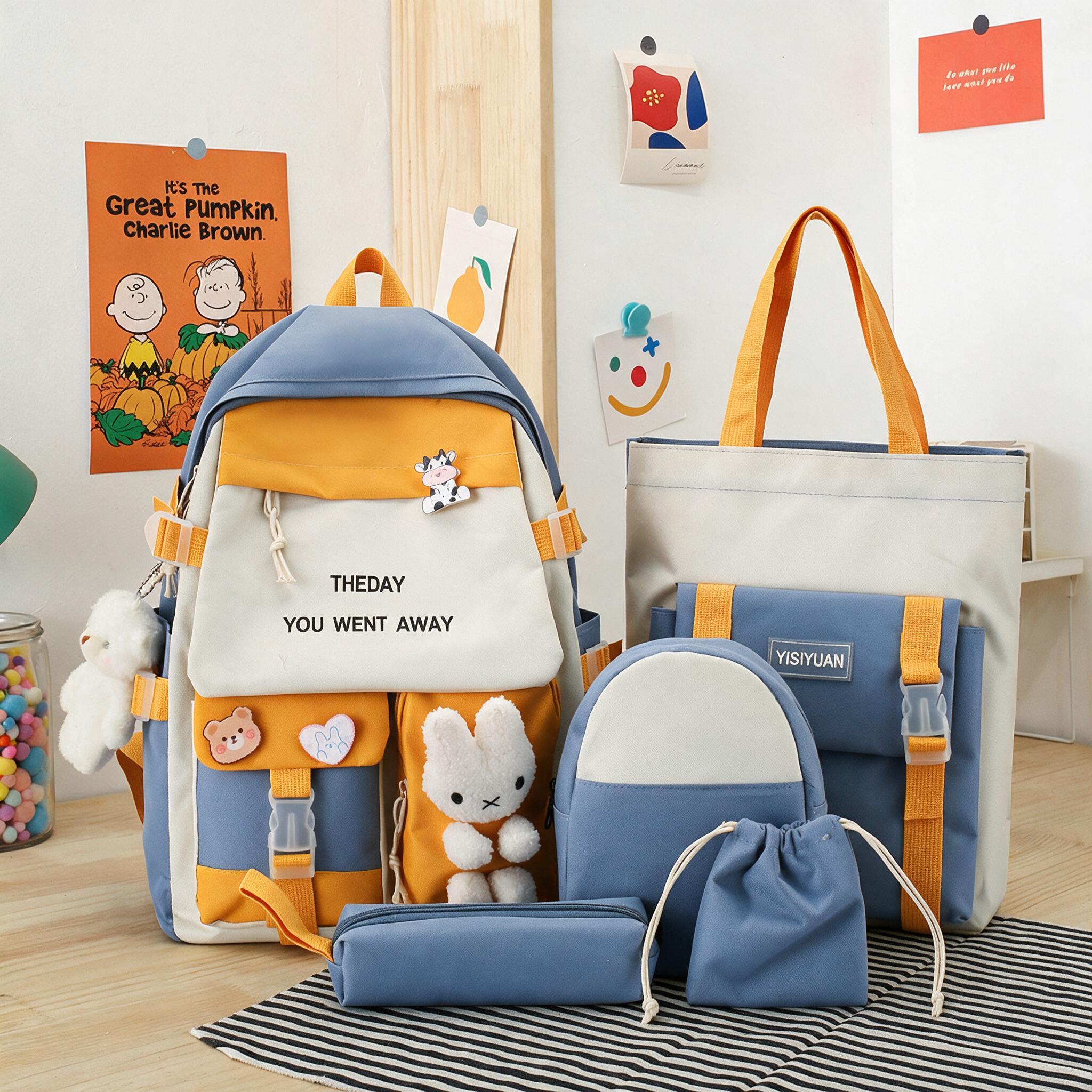 Sac à Dos Multifonctionnel Kawaii Grand Volume Imperméable et Résistant 5Pcs Bleu SACKDS25BL - حقيبة ظهر بعدة قطع بتصميم كاوايي 1