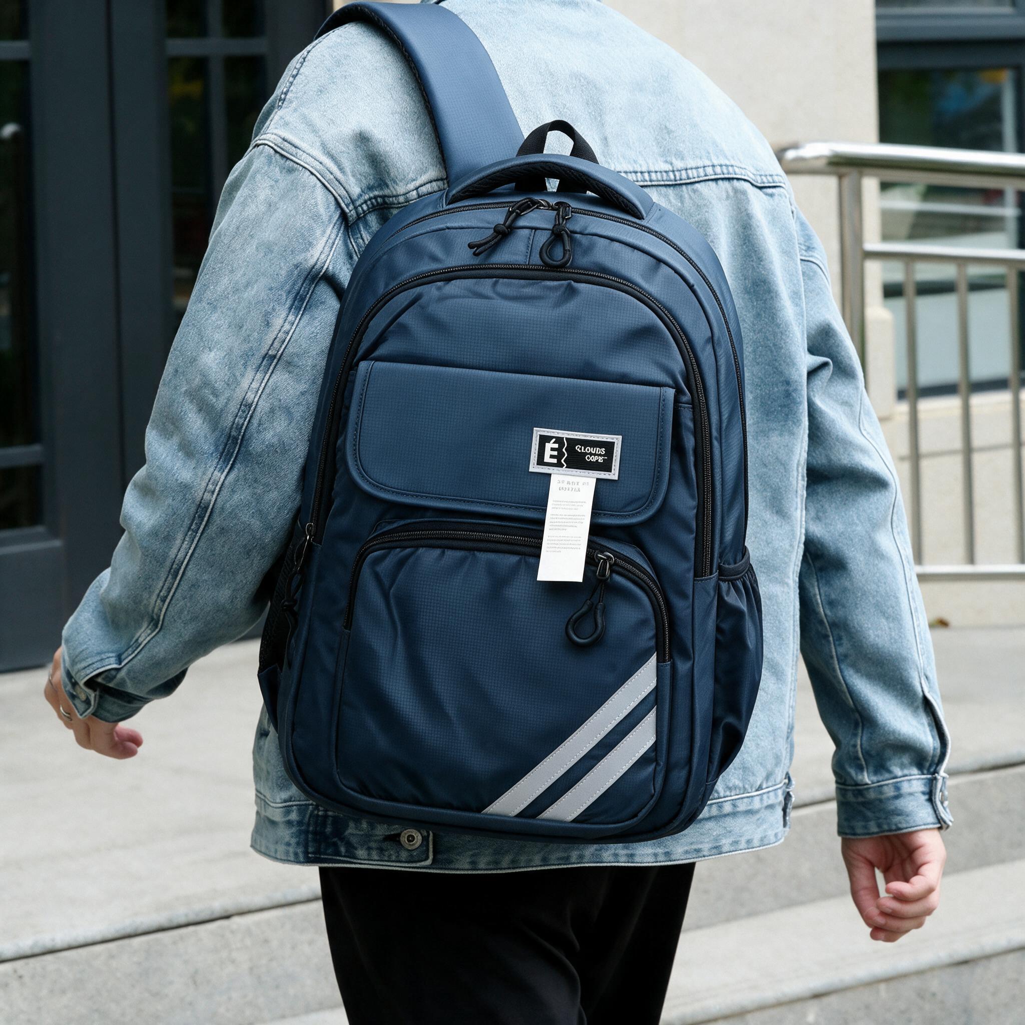 Sac à Dos Sport et Scolaire Multi-Poches Tissu Oxford Résistant et Imperméable Bleu SACKDS27BL - حقيبة ظهر رياضية ومدرسية متعددة الجيوب مع عواكس ضوئية - 1