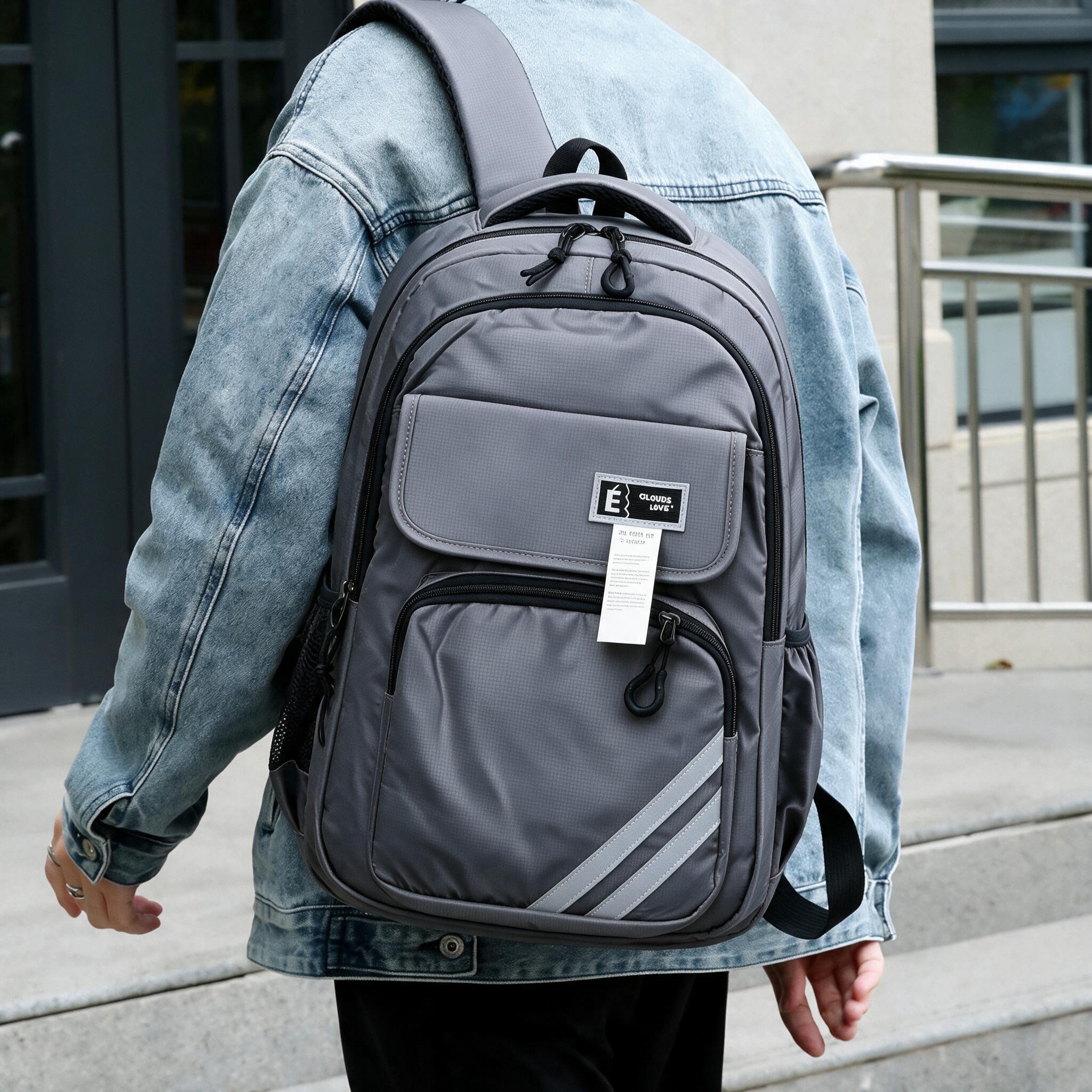 Sac à Dos Sport et Scolaire Multi-Poches Tissu Oxford Résistant et Imperméable Gris SACKDS27GR - حقيبة ظهر رياضية ومدرسية متعددة الجيوب مع عواكس ضوئية - 1