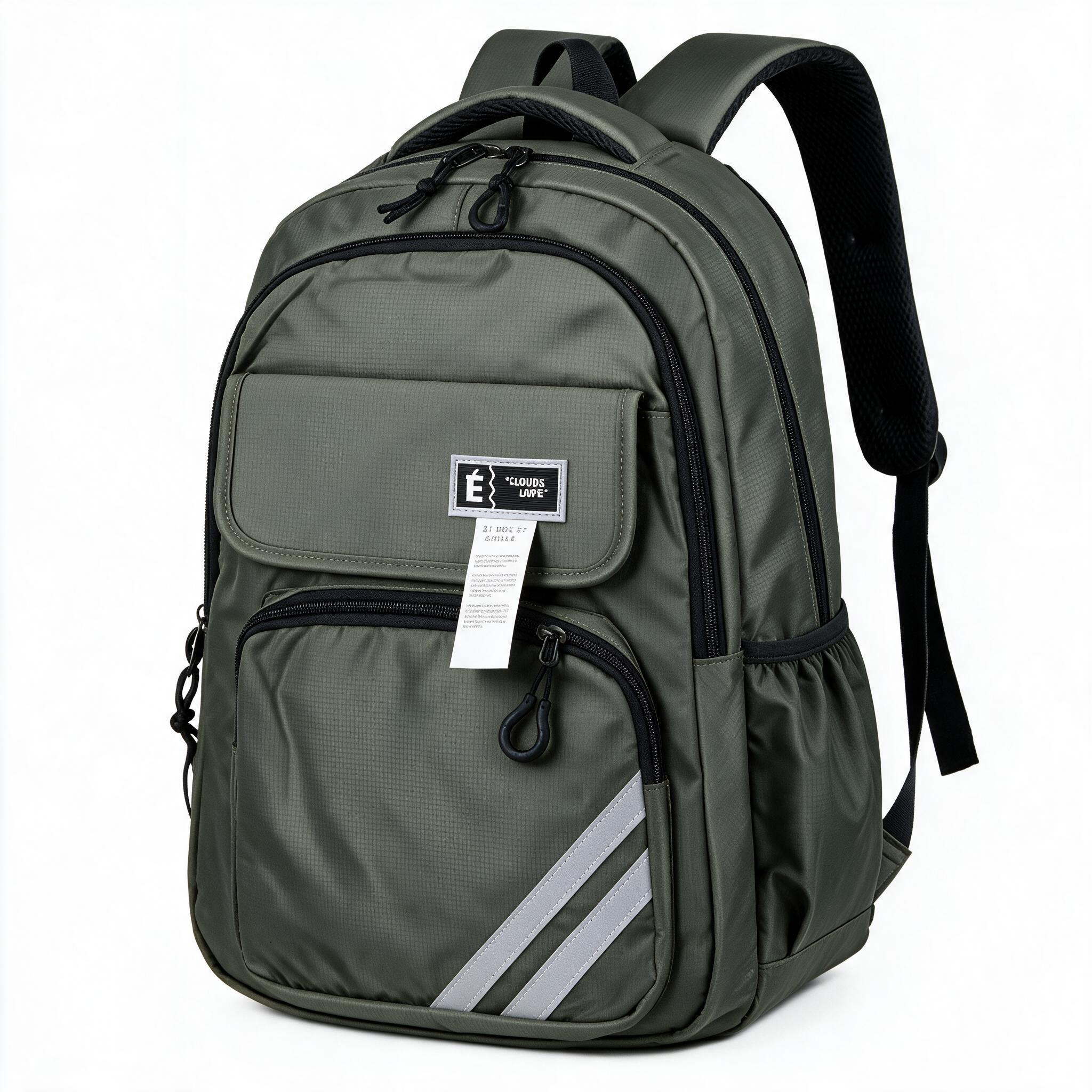 Sac à Dos Sport et Scolaire Multi-Poches Tissu Oxford Résistant et Imperméable Vert SACKDS27V - حقيبة ظهر رياضية ومدرسية متعددة الجيوب مع عواكس ضوئية 1