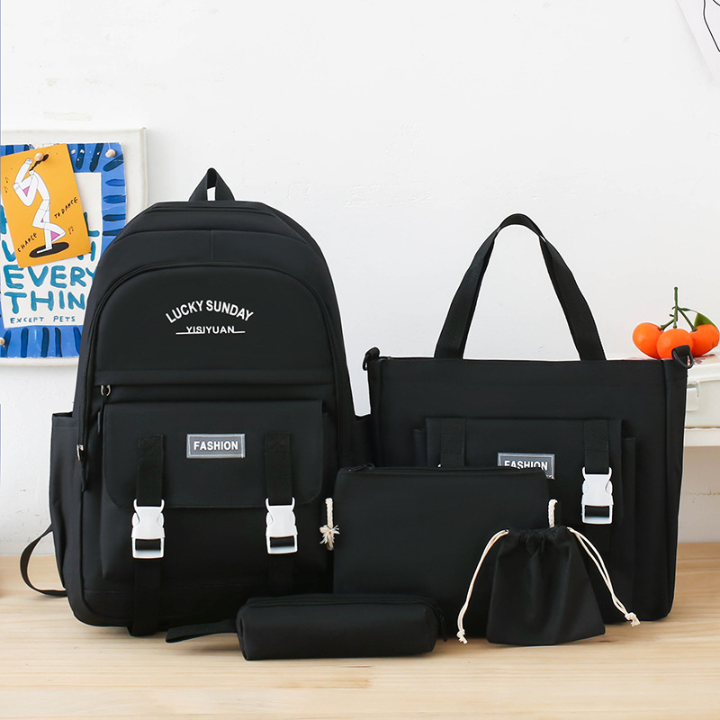 Ensemble de sacs à dos Kawai pour adolescents 5Pcs YISIYUAN V2 Noir – محفظة 5 قطع كاواي للبنات - 1