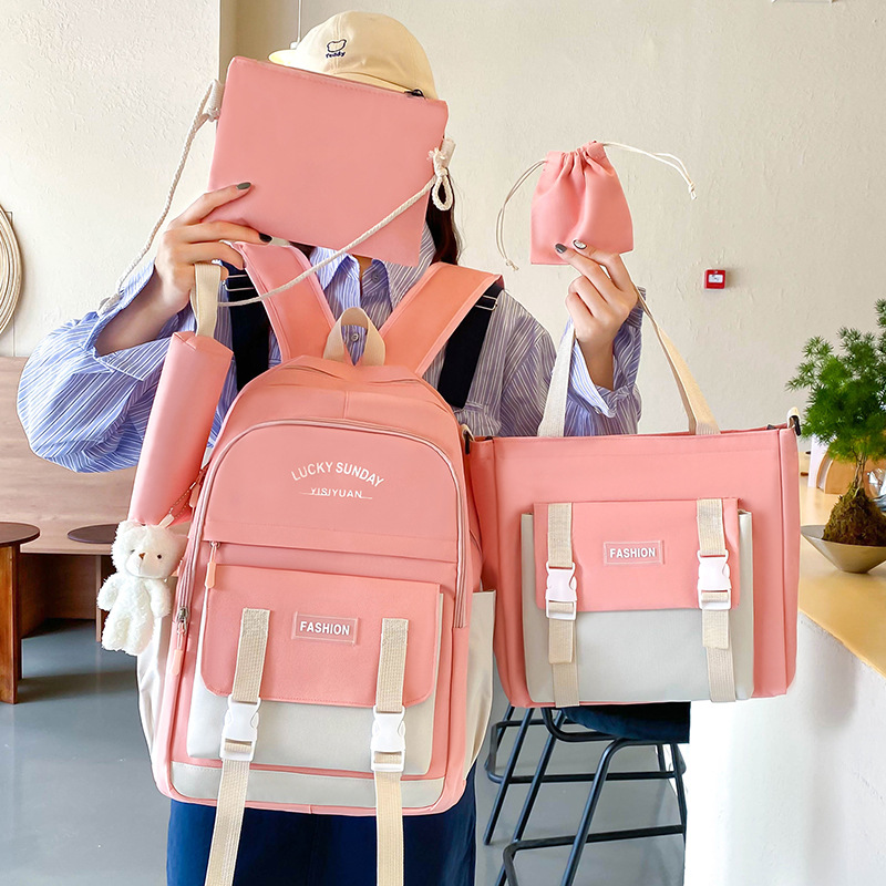 Ensemble de sacs à dos Kawai pour adolescents 5Pcs YISIYUAN V2 Rose – محفظة 5 قطع كاواي للبنات - 1