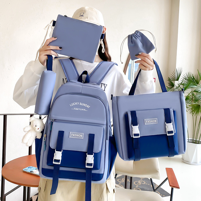 Ensemble de sacs d’école Kawai pour adolescents 5Pcs YISIYUAN Bleu – محفظة 5 قطع كاواي للبنات - 1