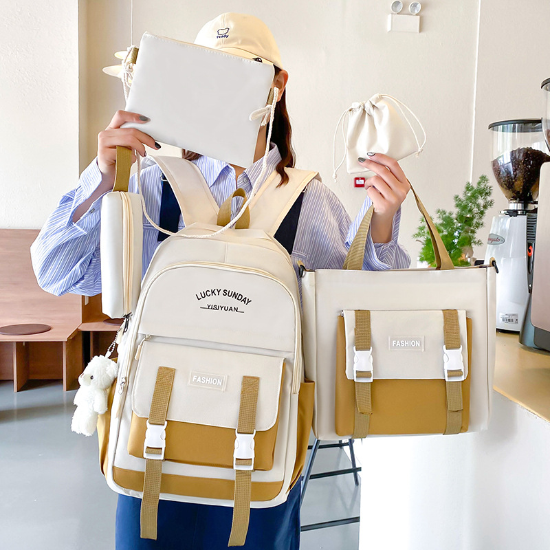 Ensemble de sacs à dos Kawai pour adolescents 5Pcs YISIYUAN V2 Beige – محفظة 5 قطع كاواي للبنات - 2