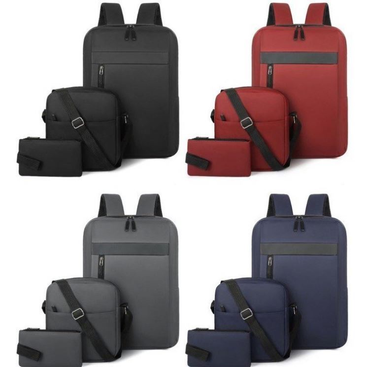 Ensemble 3 PCS sac a dos Élégant et Imperméable pour Homme Avec Port USB Noir Mat-02 - طقم حقائب رجالية أنيقة 3 في 1 مع منفذ شحن - 4