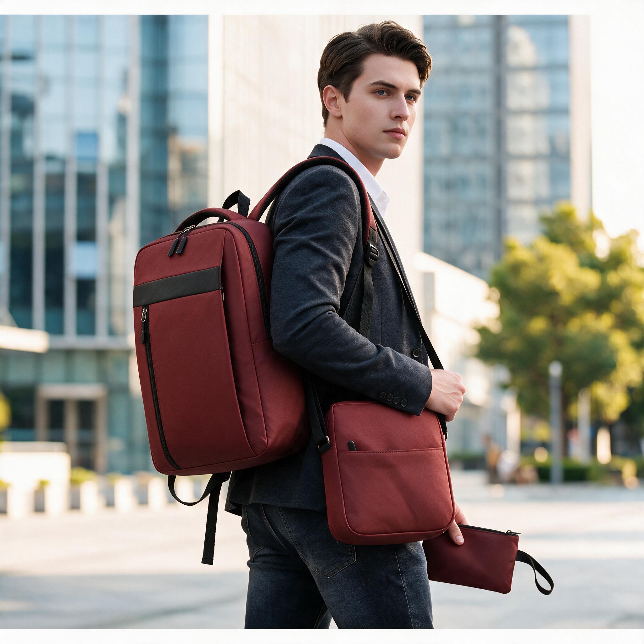 Ensemble 3 PCS sac a dos Élégant et Imperméable pour Homme Avec Port USB Bleu Mat-02 - طقم حقائب رجالية أنيقة 3 في 1 مع منفذ شحن 3