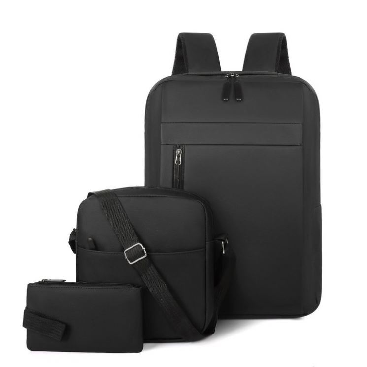 Ensemble 3 PCS sac a dos Élégant et Imperméable pour Homme Avec Port USB Noir Mat-02 - طقم حقائب رجالية أنيقة 3 في 1 مع منفذ شحن 1