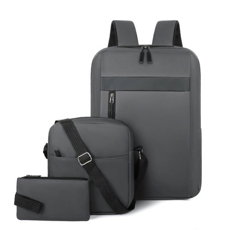 Ensemble 3 PCS sac a dos Élégant et Imperméable pour Homme Avec Port USB Gris Mat-02 - طقم حقائب رجالية أنيقة 3 في 1 مع منفذ شحن 1
