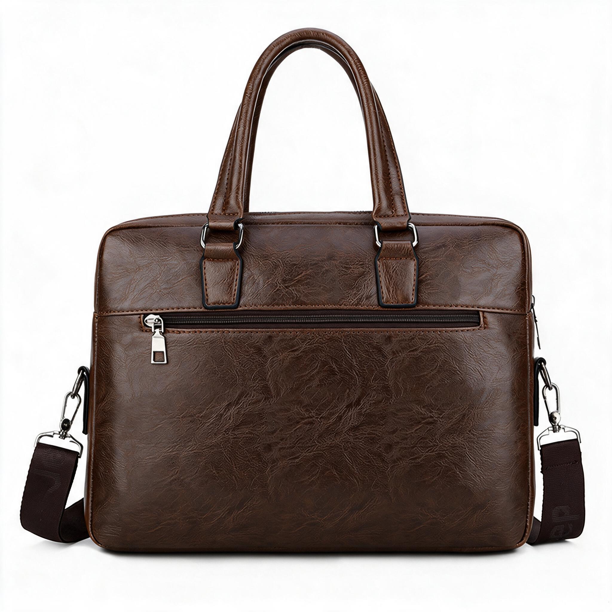 Sac à main Business Vintage en cuir PU 14 pouces V8 Marron Foncé - حقيبة يد وكتف جلدية فاخرة للرجال ولرجال الأعمال - 3