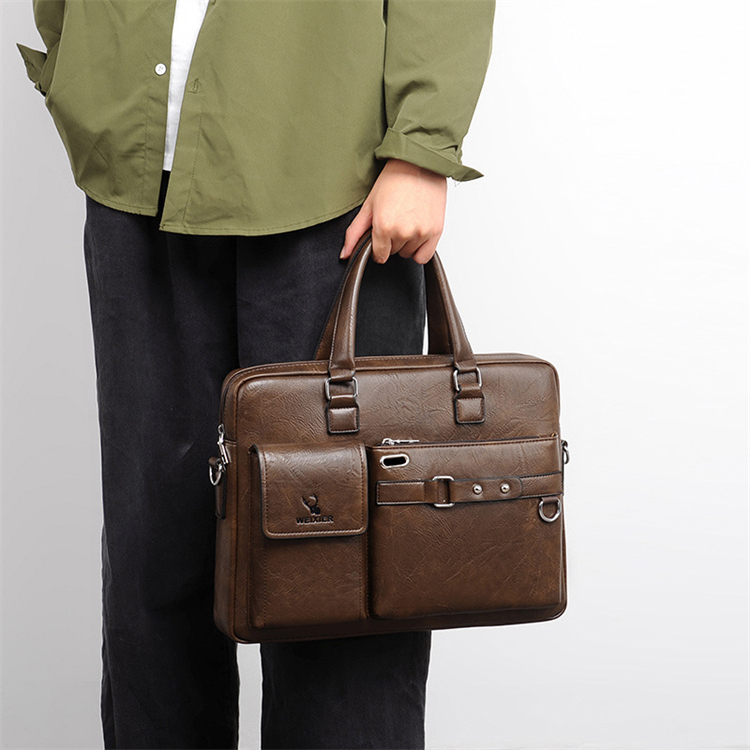 Sac à main Business Vintage en cuir PU 14 pouces V8 Marron Foncé - حقيبة يد وكتف جلدية فاخرة للرجال ولرجال الأعمال - 1