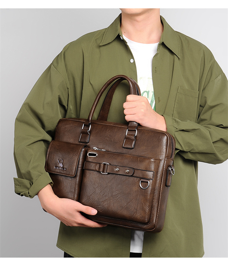 Sac à main Business Vintage en cuir PU 14 pouces V8 Marron Foncé - حقيبة يد وكتف جلدية فاخرة للرجال ولرجال الأعمال 4