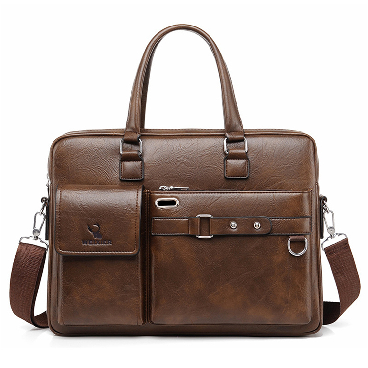 Sac à main Business Vintage en cuir PU 14 pouces V8 Marron Foncé - حقيبة يد وكتف جلدية فاخرة للرجال ولرجال الأعمال