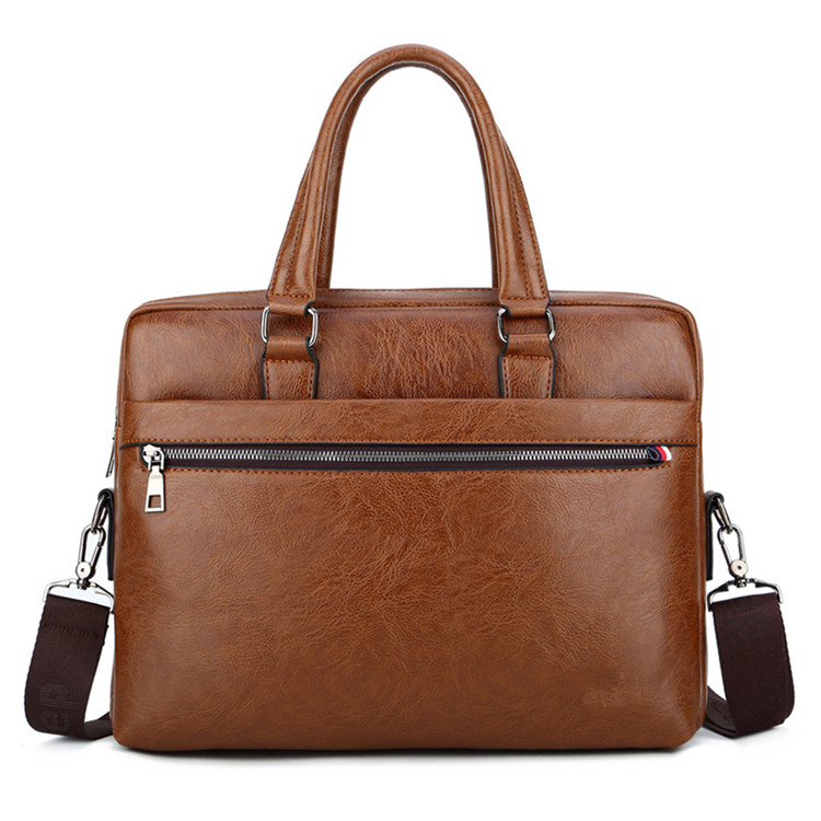 Sac à main Business Vintage en cuir PU 14 pouces V8 Marron Clair - حقيبة يد وكتف جلدية فاخرة للرجال ولرجال الأعمال - 1