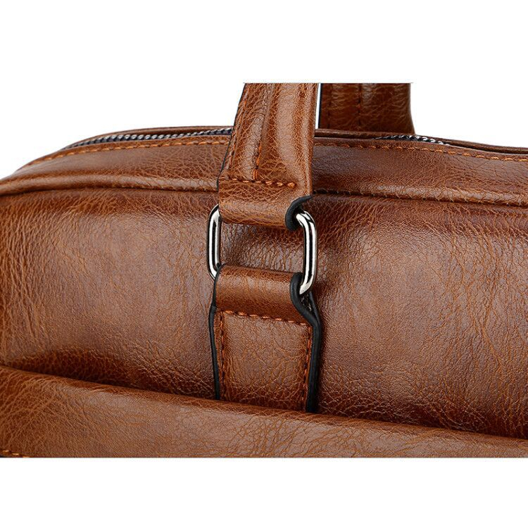 Sac à main Business Vintage en cuir PU 14 pouces V8 Marron Clair - حقيبة يد وكتف جلدية فاخرة للرجال ولرجال الأعمال - 4