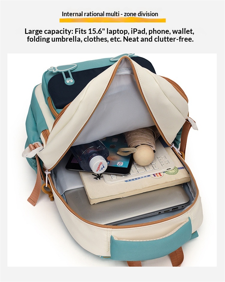 Sac à Dos Scolaire Motif Lapin Happy Easter Ergonomique Tissu Imperméable Vert SACKDS31V - حقيبة ظهر مدرسية وعصرية بتصميم الأرنب اللطيف - 1