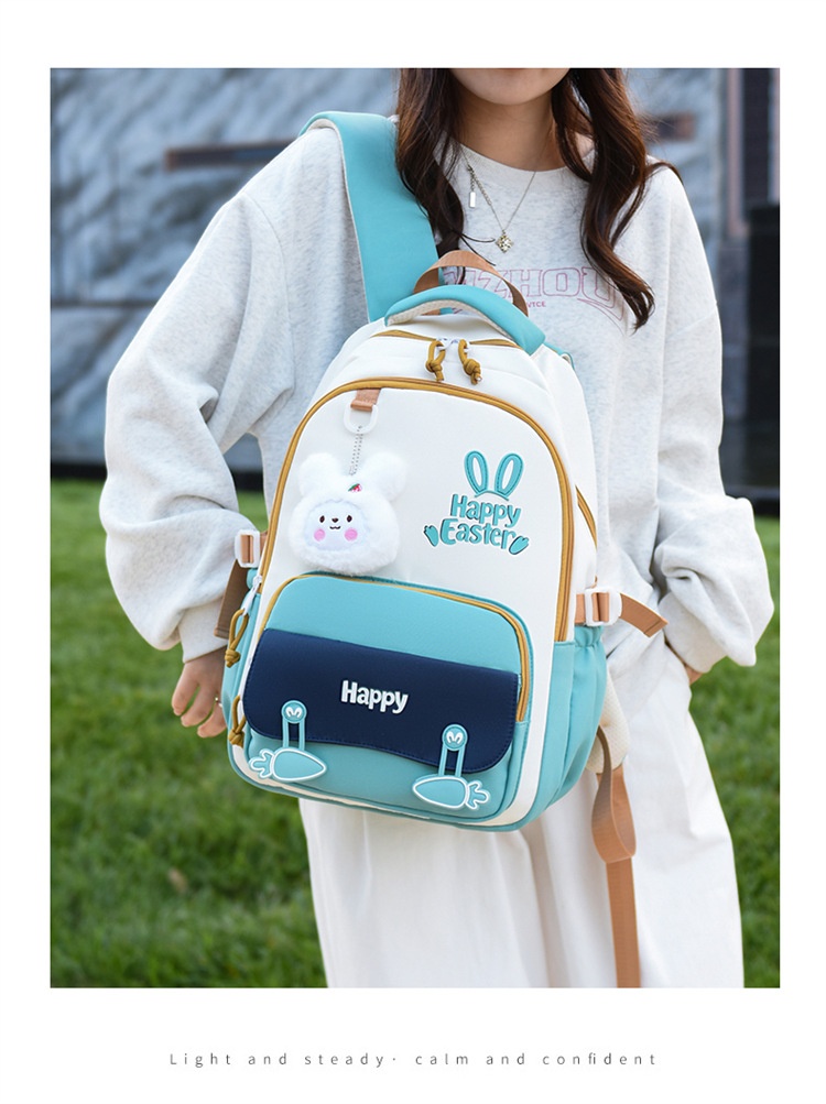 Sac à Dos Scolaire Motif Lapin Happy Easter Ergonomique Tissu Imperméable Vert SACKDS31V - حقيبة ظهر مدرسية وعصرية بتصميم الأرنب اللطيف - 6