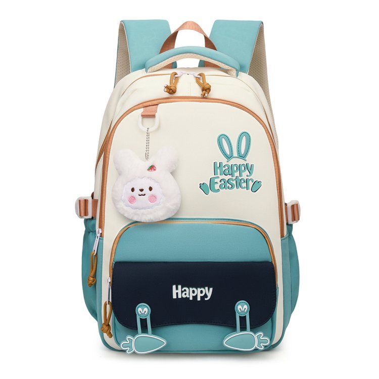 Sac à Dos Scolaire Motif Lapin Happy Easter Ergonomique Tissu Imperméable Vert SACKDS31V - حقيبة ظهر مدرسية وعصرية بتصميم الأرنب اللطيف - 7