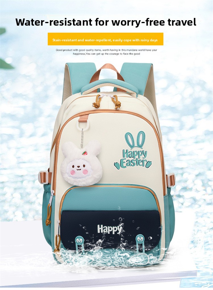 Sac à Dos Scolaire Motif Lapin Happy Easter Ergonomique Tissu Imperméable Vert SACKDS31V - حقيبة ظهر مدرسية وعصرية بتصميم الأرنب اللطيف - 9