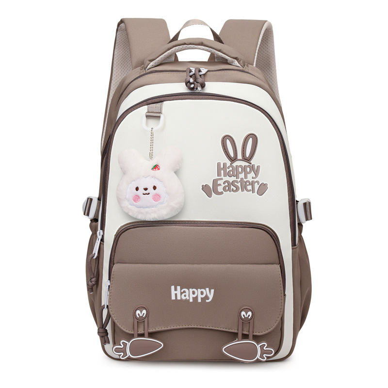 Sac à Dos Scolaire Motif Lapin Happy Easter Ergonomique Tissu Imperméable Marron SACKDS31MR - حقيبة ظهر مدرسية وعصرية بتصميم الأرنب اللطيف - 2