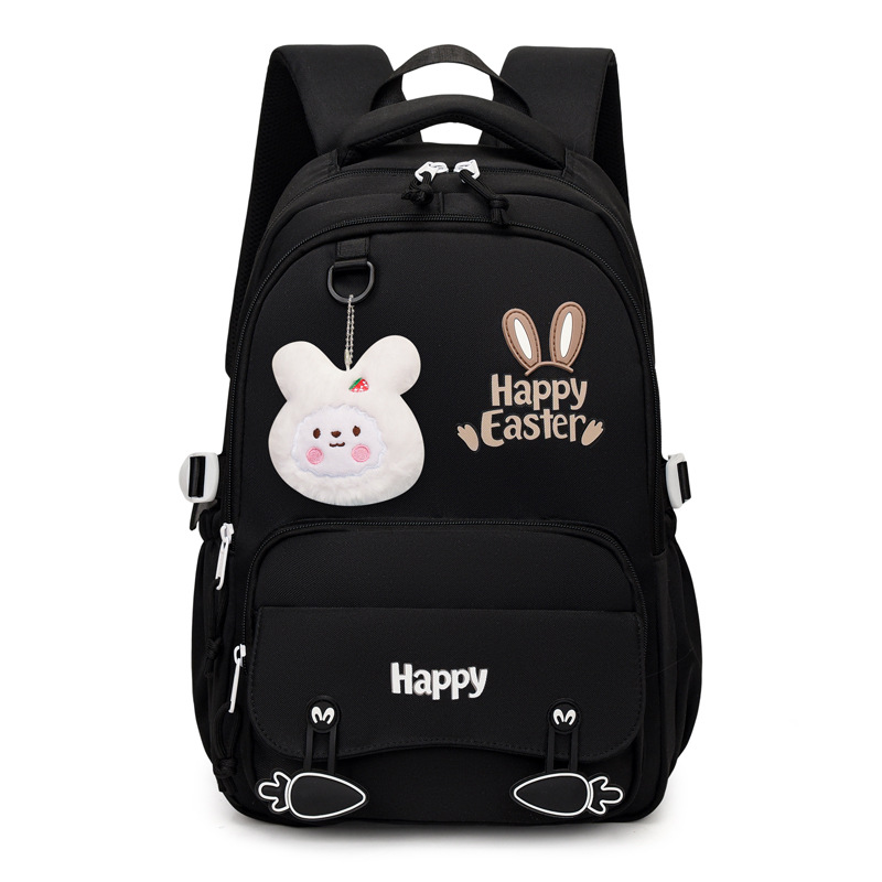Sac à Dos Scolaire Motif Lapin Happy Easter Ergonomique Tissu Imperméable Noir SACKDS31N - حقيبة ظهر مدرسية وعصرية بتصميم الأرنب اللطيف - 3