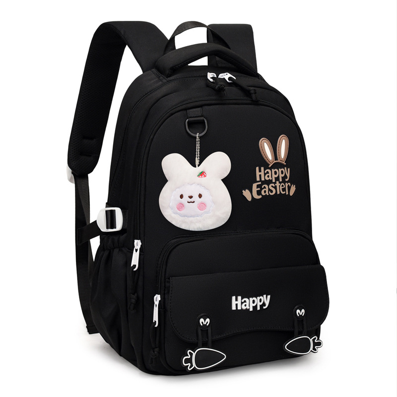 Sac à Dos Scolaire Motif Lapin Happy Easter Ergonomique Tissu Imperméable Noir SACKDS31N - حقيبة ظهر مدرسية وعصرية بتصميم الأرنب اللطيف 2