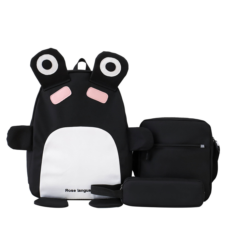 Sac à Dos Scolaires Enfant 3 en 1 Motif Grenouille Rose Language Style Dos Kawaii Noir SACKDS32N - طقم حقائب مدرسية للأطفال 3 في 1 بتصميم الضفدع اللطيف - 1