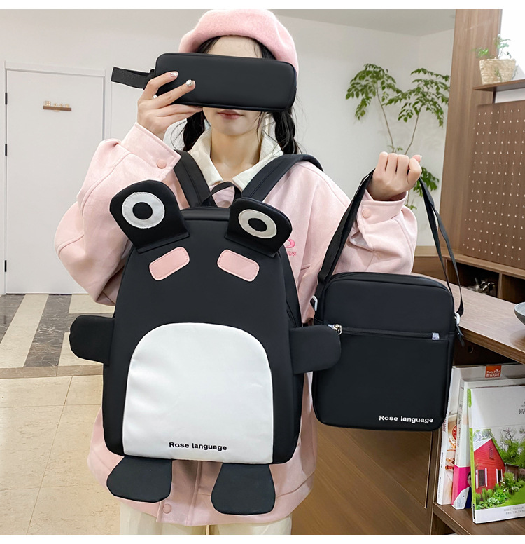 Sac à Dos Scolaires Enfant 3 en 1 Motif Grenouille Rose Language Style Dos Kawaii Noir SACKDS32N - طقم حقائب مدرسية للأطفال 3 في 1 بتصميم الضفدع اللطيف - 2