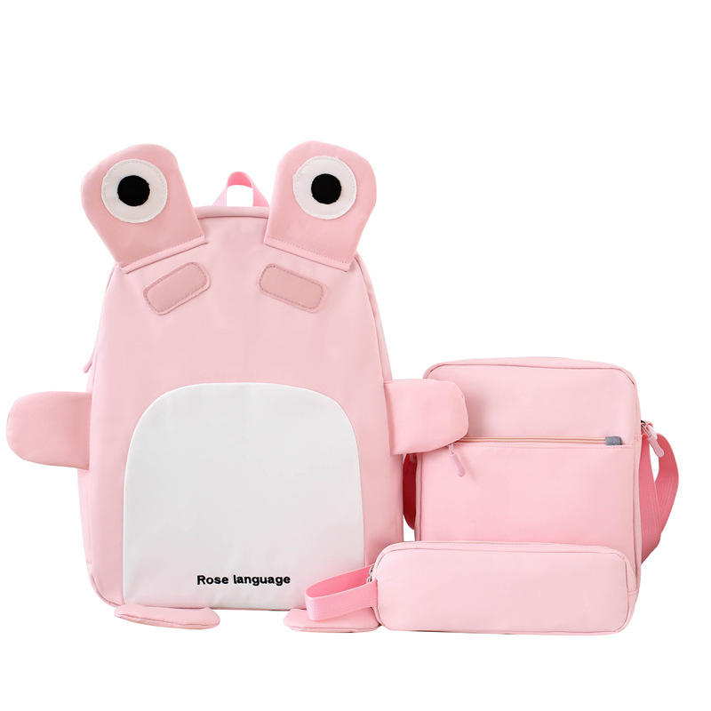 Sac à Dos Scolaires Enfant 3 en 1 Motif Grenouille Rose Language Style Dos Kawaii Rose SACKDS32RS - طقم حقائب مدرسية للأطفال 3 في 1 بتصميم الضفدع اللطيف - 1
