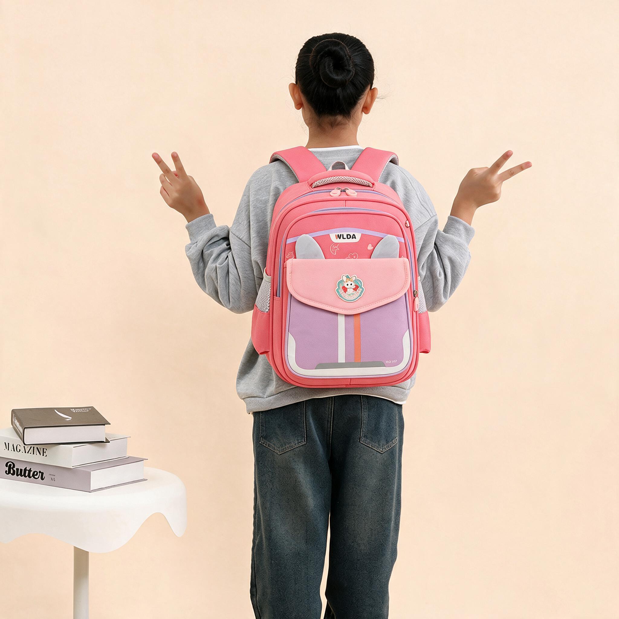 Sac à Dos Scolaire Enfant Design Oreilles Ergonomique Tissu Imperméable pour Primaire Rose SACKDS30RS - حقيبة ظهر مدرسية للأطفال 5