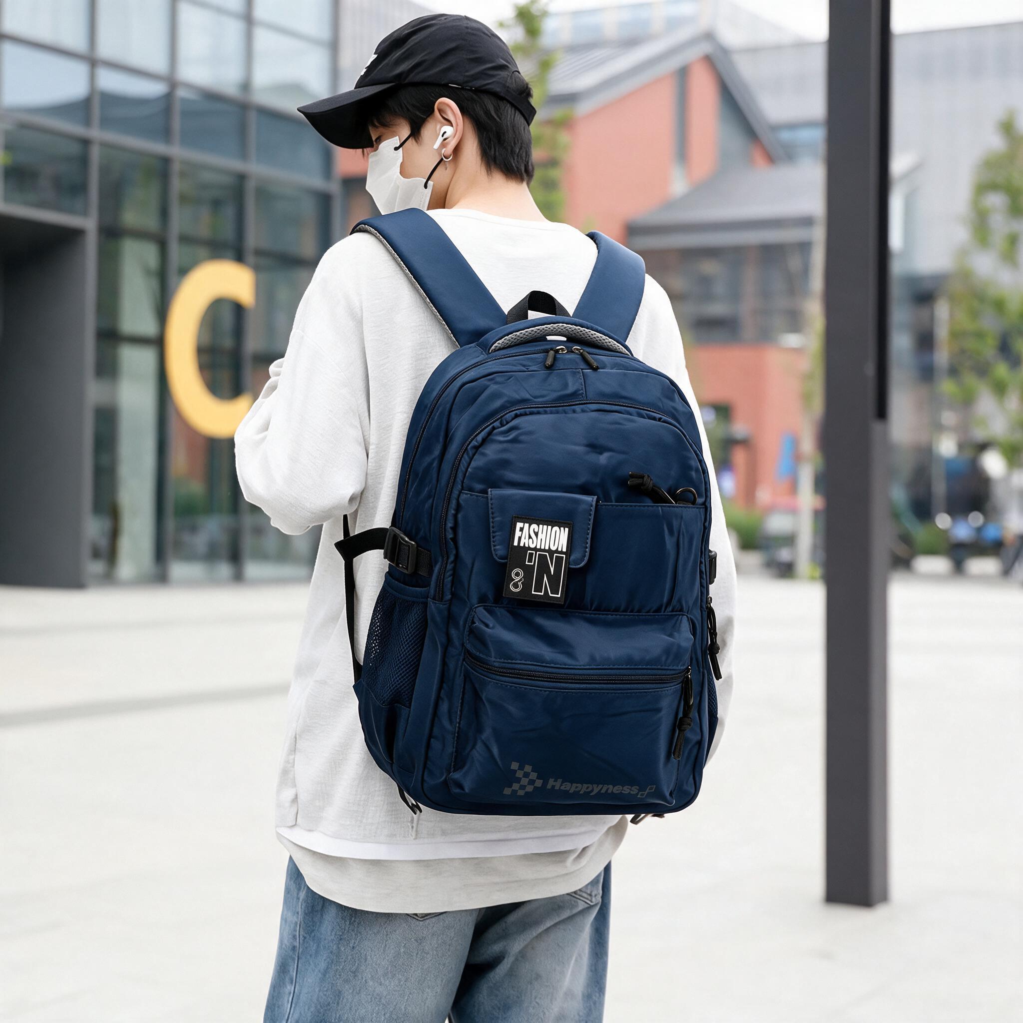 Sac à Dos Multi-Poches et Grand Volume Tissu Résistant Imperméable Style Trendy Bleu SACHM05BL - حقيبة ظهر عصرية متعددة الجيوب 4