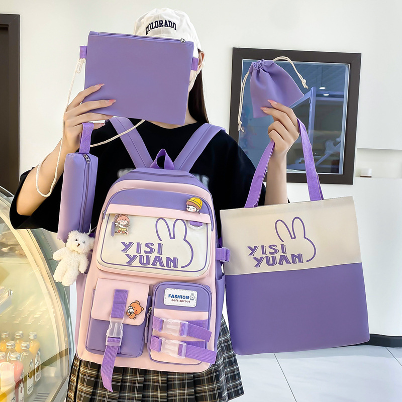 Sac à Dos Multifonctionnel Kawaii Grand Volume Imperméable et Résistant 5Pcs Mauve SACKDS29MV - حقيبة ظهر بعدة قطع بتصميم كاوايي - 4