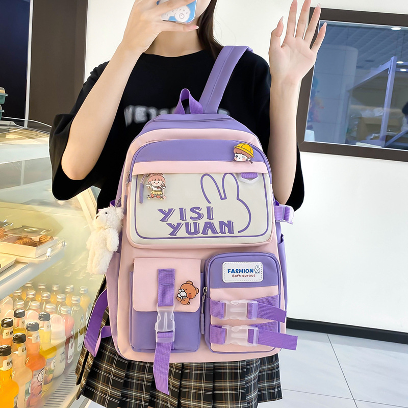 Sac à Dos Multifonctionnel Kawaii Grand Volume Imperméable et Résistant 5Pcs Mauve SACKDS29MV - حقيبة ظهر بعدة قطع بتصميم كاوايي 4