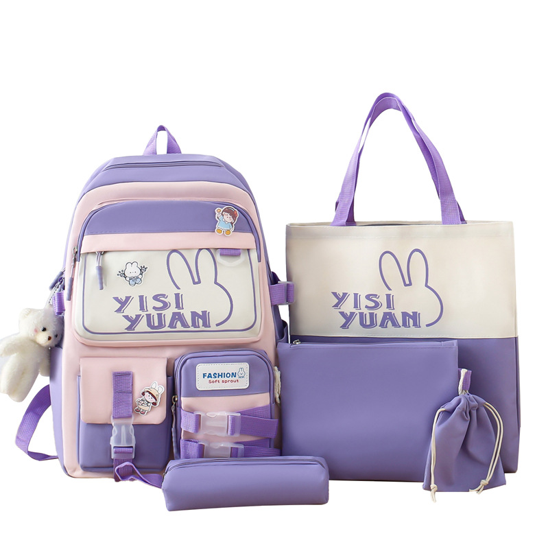 Sac à Dos Multifonctionnel Kawaii Grand Volume Imperméable et Résistant 5Pcs Mauve SACKDS29MV - حقيبة ظهر بعدة قطع بتصميم كاوايي 5